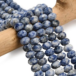 (306FM) Жонкиль матовый с лаймовой подкладкой Натуральное синее пятно нитки из бисера яшмы, граненые, рондель, 8x5.5 мм, отверстие : 1.2 мм, около 69 шт / нитка, 15.16'' (38.5 см)