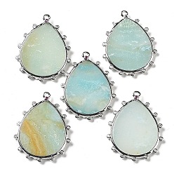 Flower Amazonite Подвески из натуральных цветов амазонита, покрытие стойки платинового цвета, латунь, прозрачные подвески-капли из кубического циркония, 30.5x23.5x2 мм, отверстие : 1.4 мм