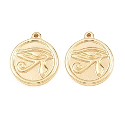 Golden 304 Edelstahl Anhänger, Rund mit Horusauge-Amuletten, Gestell, langlebig überzogen, golden, 18x15x2 mm, Bohrung: 1.2 mm