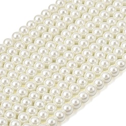 Кремово-белый Экологичные нити жемчужных бусин из окрашенного стекла, класс А, круглые, хлопковый шнур , кремово-белые, 6 мм, отверстие : 1.2~1.5 мм, около 70 шт / нитка, 15.7 дюйм