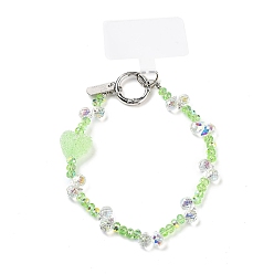 Светло-зеленый Ремешки для мобильных устройств из стеклянных и железных бусин, с нашивкой для шнурка для мобильного телефона, сердце, светло-зеленый, 20 см