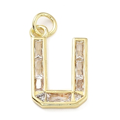 Letter U Латунные микро проложить кубического циркония подвески, письмо амулеты, с прыгающим кольцом, реальный 18 k позолоченный, Буква U, 18.5x11x5x2 мм, отверстие : 3.5 мм