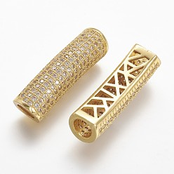 Золотой Латунные микро проложить кубических бусин циркония трубки, трубка, бусины с большим отверстием, полый, прозрачные, золотые, 30x8.5x8 мм, отверстие : 5 мм