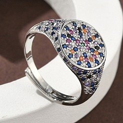 Разноцветный Манжеты из латуни с микро паве кубический цирконий для женщин, круглые, без кадмия и без свинца, стойки покрытие, красочный, 13 мм, размер США 7 3/4 (17.9 мм)