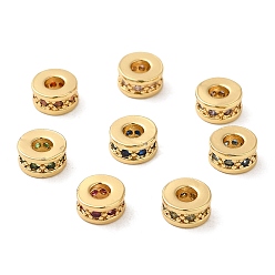 Mixed Color Rack Plating Brass Cubic Zirconia Beads, Long-Lasting Plated, Lead Free & Cadmium Free, Real 18K Gold Plated, Column, Mixed Color, 6x3mm, Hole: 2.5mm