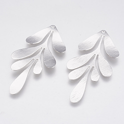 Платинированный Латунные большие кулоны, трава, без никеля , Реальная платина, 62x27x1 мм, отверстие : 1 мм