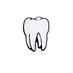 Белый Творческие броши из цинкового сплава, эмаль отворот, с железными бабочками или резиновыми муфтами, электрофорез черного цвета, зуб, белые, 19.5x15 мм, штифты : 1 мм