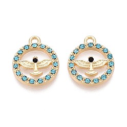 Аквамарин Подвески из сплава со стразами, плоский круг и орел, без кадмия, без никеля и без свинца, золотые, аквамарин, 17x14x2 мм, отверстие : 1.5 мм