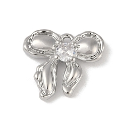 Платина Латунные микропаве прозрачные подвески с фианитом, без кадмия, без никеля и без свинца, бантом, платина, 14x15x3 мм, отверстие : 1.2 мм