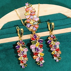Разноцветный Ожерелья с подвесками из листовой латуни и кубическими циркониями, серьги-кольца и комплекты колец, золотые, красочный, 450мм и 60мм и 18.9мм