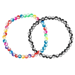 (52) Непрозрачная лаванда 2 пряди 2 цветная нить из полимерной глины ручной работы, аксессуары для изготовления браслетов и ожерелий своими руками, плоский круглый с рисунком тайцзи, разноцветные, 10x4.5 мм, отверстие : 1 мм, около 40 шт / нитка, 15.75'' (40 см), 1 нить / цвет