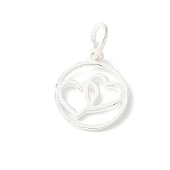 Серебро 925 кольцо из стерлингового серебра с подвесками в виде двух сердец, с прыжковых колец, серебряные, 13x11x1 мм, отверстие : 3.8 мм