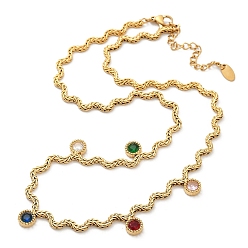 Плоский Круглый 304 ожерелья из нержавеющей стали с кисточками и разноцветными кубическими цирконами для женщин, золотые, плоско-круглые, 16.18 дюйм (41.1 см)