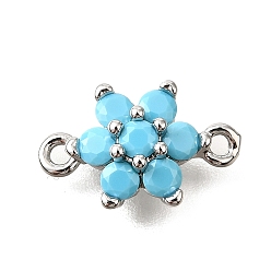 Платина Латунные микро-паве небесно-голубые кубические циркониевые звенья, без кадмия, без никеля и без свинца, цветок, платина, 8x13x3.5 мм, отверстие : 1.2 мм
