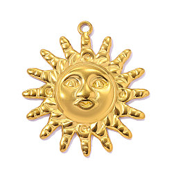 Настоящее золото 18K 304 подвески из нержавеющей стали, подвески в виде солнечных лиц, ионное покрытие (ip), зеркальная полировка, реальный 18 k позолоченный, реальный 18 k позолоченный, 37x34 мм, отверстие : 2.2 мм