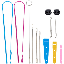 Нержавеющая Сталь Цвет Наборы инструментов для шитья своими руками, включая пластиковый шнурок с нитевдевателем, замки для шнура и нитевдеватель, швейные иглы из нержавеющей стали, петля для шитья из нержавеющей стали, резьбонарезной станок из железа, цвет нержавеющей стали