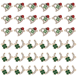 (52) Непрозрачная лаванда 36 шт. 2 стили сплава кристаллы стразы разъем подвески, с эмалью, золотой свет, форма c с клевером и сердце с божьей коровкой, разноцветные, 18~20x16~23x2.5~3 мм, отверстие : 1.6~1.8 мм, 18 шт / стиль