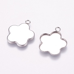 Нержавеющая Сталь Цвет Устойчив к потускнению 304 подвеска из нержавеющей стали с кабошоном, чашки безель с краями, цветок, цвет нержавеющей стали, лоток : 19x19 мм, 23x20x1.5 мм, отверстие : 2.5 мм