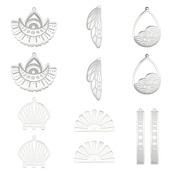 Stainless Steel Color 201 Stainless Steel Open Back Bezel Pendants, For DIY UV Resin, Epoxy Resin, Pressed Flower Jewelry, Laser Cut, Stainless Steel Color, 32.5x22x1mm, Hole: 1.4mm, 12pcs/box