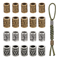 Mixed Color 20Pcs 4 Styles Tibetan Style Alloy Beads, Large Hole Beads, Column, Mixed Color, 15.5~16.5x11~12.5mm, Hole: 7.5~8.5mm, 5pcs/style