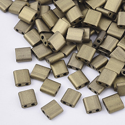 Темно-Золотистый Стеклянный бисер с отверстиями fgb 2, матового цвета, квадратный, темные золотарник, 5x4.5~5.5x2~2.5 мм, отверстие : 0.5~0.8 мм, около 1180 шт / упаковка