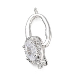Platinum Rack Plating Brass Micro Pave Cubic Zirconia Fold Over Clasps, Cadmium Free & Lead Free, Long-Lasting Plated, Oval, Platinum, 24mm