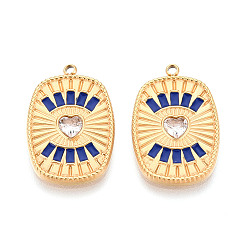 Темно-Синий 304 подвески из нержавеющей стали с хрустальными стразами и эмалью, Прямоугольник с сердцем, ионное покрытие (ip), реальный 18 k позолоченный, темно-синий, 22.5x15x2.5~3 мм, отверстие : 1.5 мм