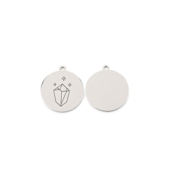 Stainless Steel Color 304 Stainless Steel Pendants, Flat Round with Diamond Pattern, Stainless Steel Color, 28x25x1.5mm, Hole: 2mm