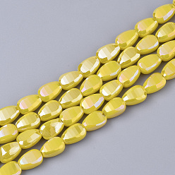 Золотистый Гальванизировать непрозрачные сплошной цвет стеклянные бусы пряди, с покрытием AB цвета, граненые, слеза, золотые, 8.5x6x4.5~5 мм, отверстие : 1 мм, около 78~80 шт / нитка, 25.59~26.37 дюйм (65~67 см)