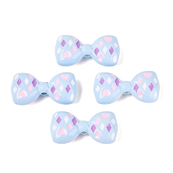 Light Sky Blue Opaque Acrylic Beads, Bowknot with Heart & Rhombus, with Enamel, Light Sky Blue, 18x34.5x9.5mm, Hole: 2.8mm