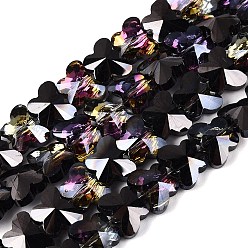 Black Electroplate Glass Beads Strands, Butterfly, Faceted, Rainbow Plated, Black, 6x8x4~4.5mm, Hole: 0.9~1mm, about 97~102pcs/strand, 22.64~24.61 inch(57.5~62.5cm)