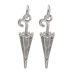 Platinum Brass Micro Pave Clear Cubic Zirconia Pendants, Umbrella Charms, Rack Plating, Long-Lasting Plated, Cadmium Free & Lead Free, Platinum, 20.5x5.5x5.5mm, Hole: 3mm