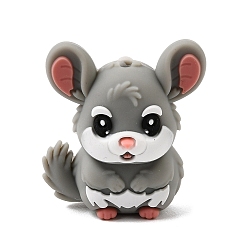 Other Animal 3d Silikonperlen, Fokalperlen, Grau, Chinchilla, 29x26x14.5 mm, Bohrung: 2 mm