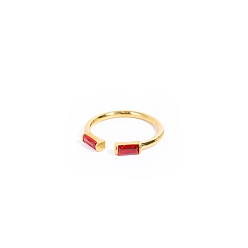 Красный Прямоугольное открытое кольцо-манжета в стиле камня с кубическим цирконом, золотое кольцо из нержавеющей стали, красные, размер США 7 (17.3 мм)