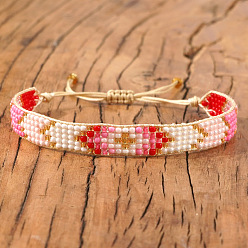 Pink Регулируемые браслеты из плетеного бисера и стеклянных бусин для женщин, розовые, 11.02 дюйм (28 см)