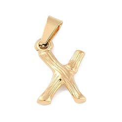 Letter X 304 Stainless Steel Pendants, Bamboo Style, Letter, Golden Color, Letter.X, 19x14x3mm, Hole: 3x7mm