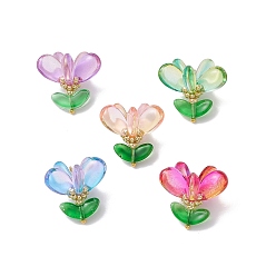(52) Непрозрачная лаванда Стеклянные подвески, цветок, с латунной фурнитурой , разноцветные, 20.5x22x22 мм, отверстие : 2.5x2 мм