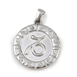 Козерог 304 подвески из нержавеющей стали, плоские круглые с созвездием, золотые, анти-тускнение, Козерог, 28x25x2.5 мм, отверстие : 4.5x3.5 мм