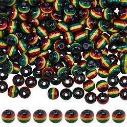 Разноцветный 200шт. непрозрачные полосатые бусины из смолы, круглые, красочный, 5.5x1.4 мм, отверстие : 1.4 мм