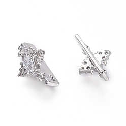 Платина 2 звенья латунные микропаве фианит многожильные 11.8x8.2x12.3 дырчатые, крестик, прозрачные, платина, 1.2 мм, отверстие : {1} мм