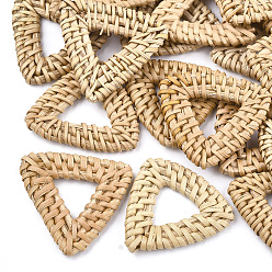BurlyWood Handmade Reed Cane/Rattan Woven Linking Rings, For Making Straw Earrings and Necklaces,  Triangle, BurlyWood, 40~43x40~45x5mm, Inner Measure: 11~21x11~21mm
