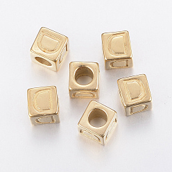Golden 304 Stainless Steel Large Hole Letter European Beads, Horizontal Hole, Cube with Letter.D, Golden, 8x8x8mm, Hole: 5mm