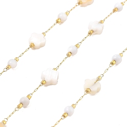 Настоящее золото 18K Ионное покрытие (ip) 304 цепи для канцелярских скрепок из нержавеющей стали, пайки, с стеклянные бусы, цветок, реальный 18 k позолоченный, 6.5x6.5x3 мм, около 16.40 футов (5 м) / рулон