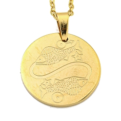 Pisces Constellation Pendant Necklaces, 201 Stainless Steel Cable Chain Necklaces, Pisces, 19.96 inch(50.7cm)