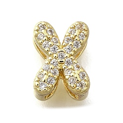 Letter X Латунные микро-паве кубические цирконии буквы многорядные звенья, без свинца и без кадмия, реальный 18 k позолоченный, Письмо X, 8.5x6.5x4.5 мм, отверстие : 2.5x1.5 мм