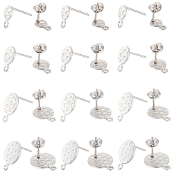 Платина 48 шт 4 стиль 304 серьги-гвоздики из нержавеющей стали, с вертикальными петлями и ушными гайками, текстурированный плоский круглый, цвет нержавеющей стали, 9.5~15.5x6~12x0.8~1 мм, отверстие : 1.8 мм, штифты : 0.8 мм, 12 шт / стиль