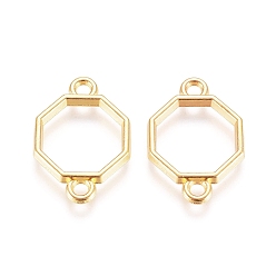 Золотой Соединители звеньев сплава цинка, открытая задняя панель, для diy уф смолы, эпоксидная смола, Прессованные цветочные украшения, восьмиугольник, золотые, 17x12x1.5 мм, отверстие : 1.6 мм