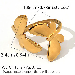 Golden 304 Stainless Steel Cuff Open Rings for Women, Butterfly, Golden, Inner Diameter: 18.6mm