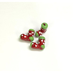 Red Handmade Lampwork Beads, Christmas Stocking, Red, 17~19x19~21x10~11mm, Hole: 1mm