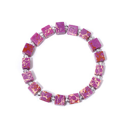 Имперская яшма Квадратные браслеты из синтетической императорской яшмы с бусинами для женщин и мужчин, 7-1/8 дюйм (18 см)